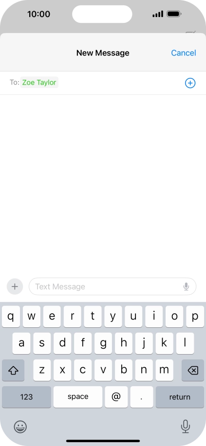 Press the text input field and write the text for your text message.