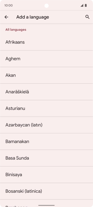 Press the required language to add it to the list of phone languages.