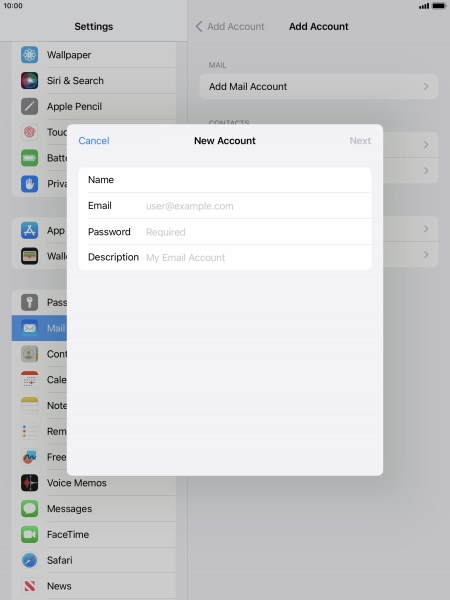 Press Email and key in your email address.