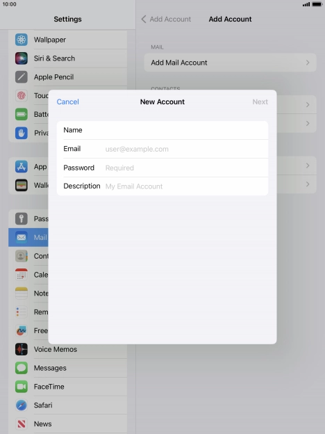 Press Email and key in your email address.