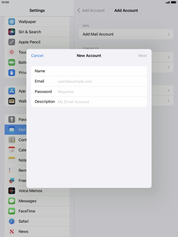Press Email and key in your email address.