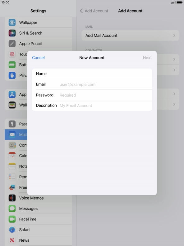 Press Email and key in your email address.