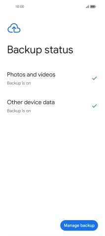Press Manage backup.