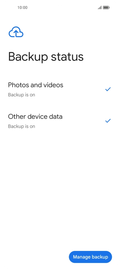 Press Manage backup.