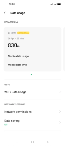 The total data usage is displayed. The total data usage is displayed.