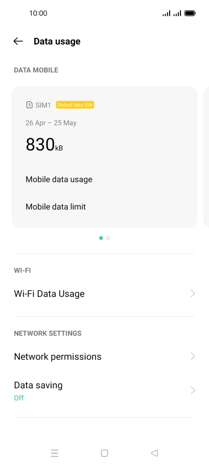 The total data usage is displayed. The total data usage is displayed.
