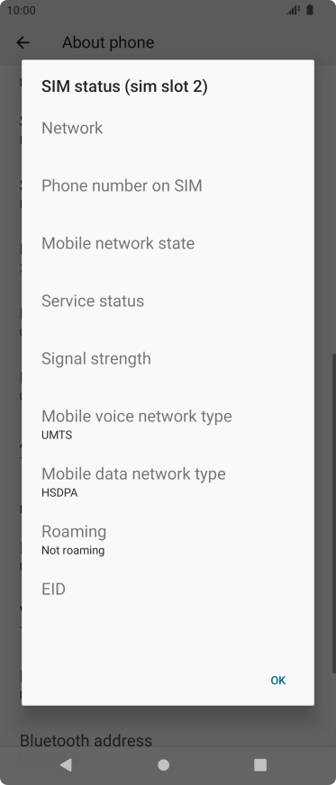 Your phone's EID number is displayed below EID.