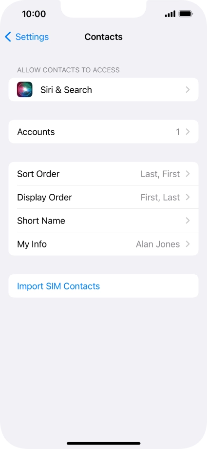 Press Import SIM Contacts.
