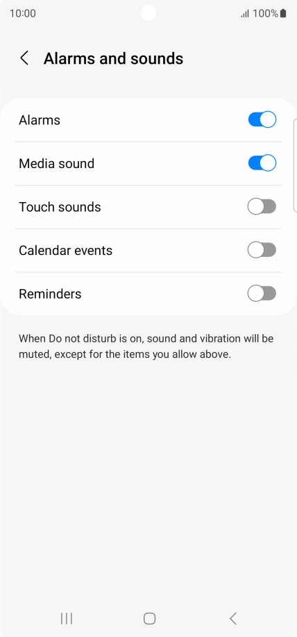Press the required settings to turn sound and vibration for the selected functions on or off.