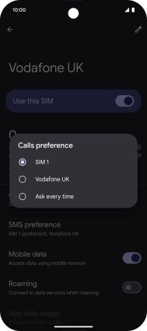 Press the required setting.