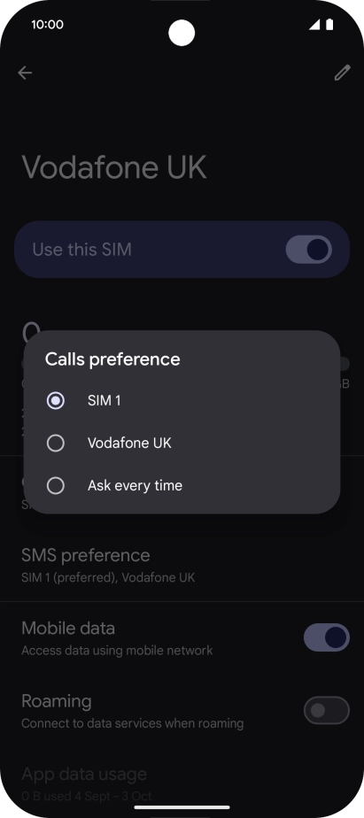 Press the required setting.