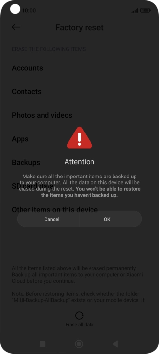 Press OK. Wait a moment while the factory default settings are restored. Follow the instructions on the screen to set up your phone and prepare it for use.