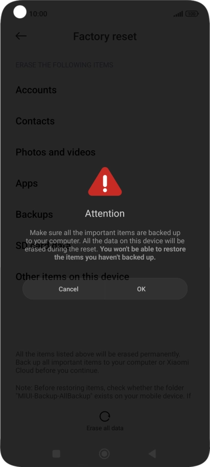 Press OK. Wait a moment while the factory default settings are restored. Follow the instructions on the screen to set up your phone and prepare it for use.
