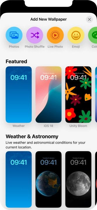 Press the required category and follow the instructions on the screen to select the required background image.