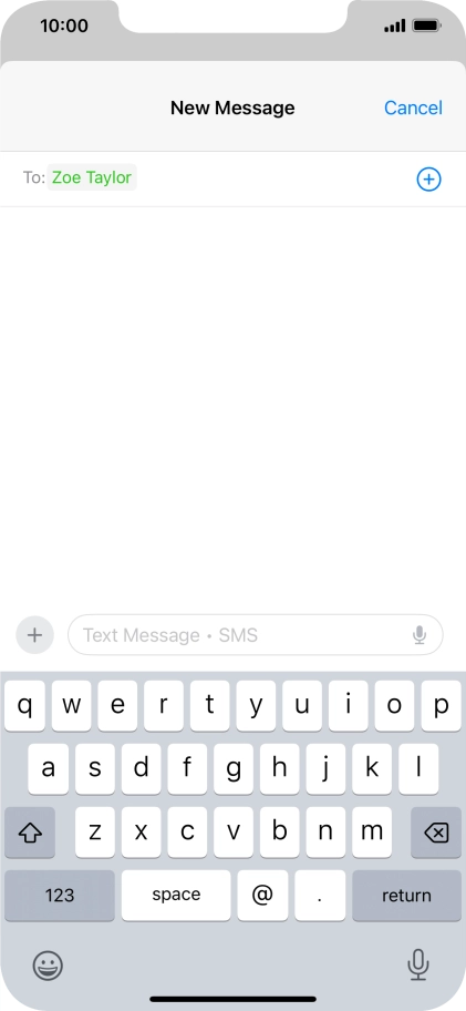 Press the text input field and write the text for your text message.