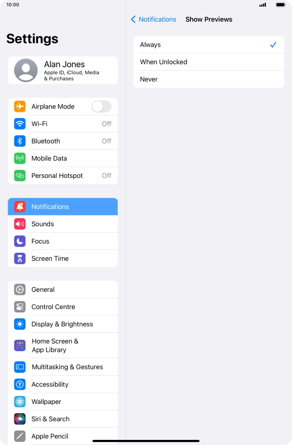 To select notification preview on the lock screen, press Always. To select notification preview on the lock screen, press Always.