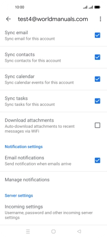 Press the fields next to the required data types to turn synchronisation on or off.