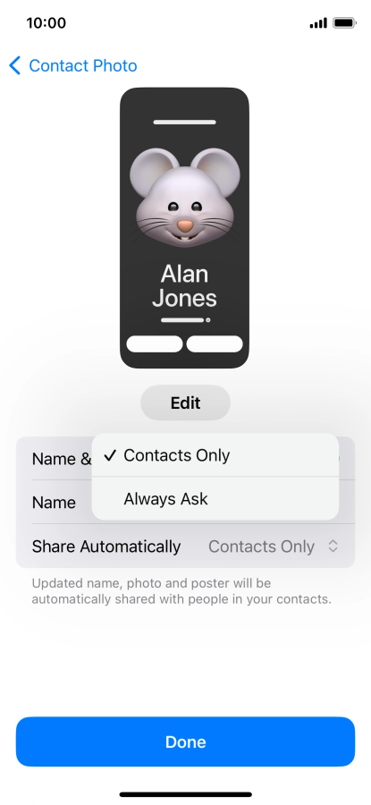 Press the required setting.