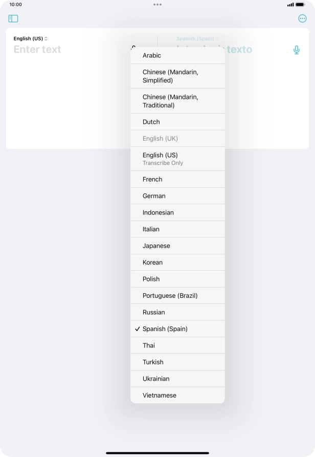 Press the required target language.
