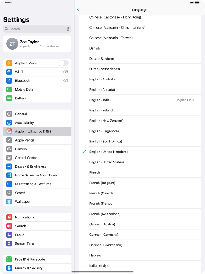 Press the required language.