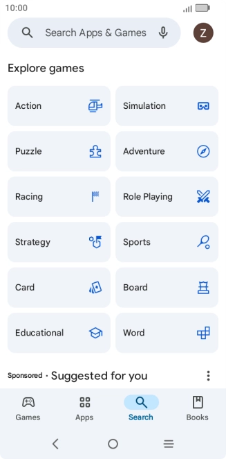 Press the search field.