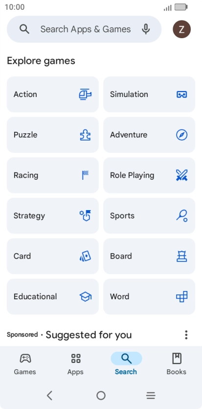 Press the search field.
