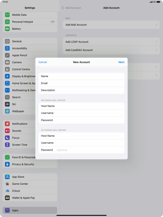 Press Password and key in the password for your email account.