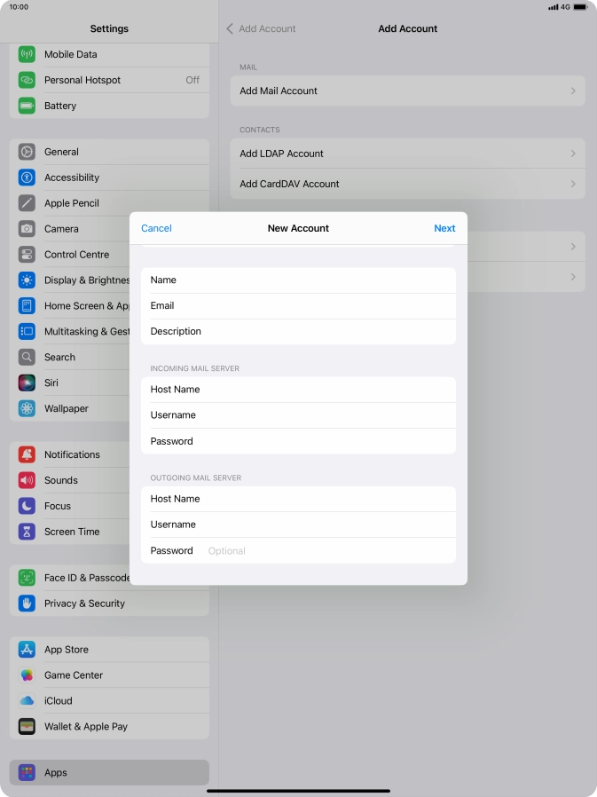 Press Password and key in the password for your email account.