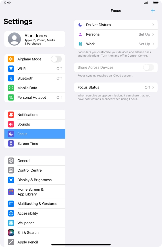 Press the required focus mode.
