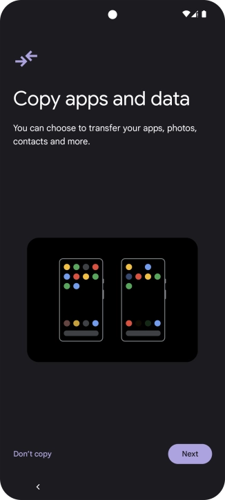 When this screen is displayed, your phone is ready to restore content from a Google One backup.