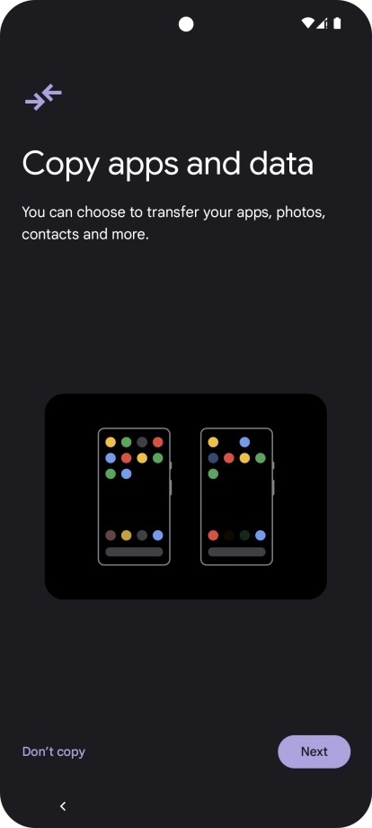 When this screen is displayed, your phone is ready to restore content from a Google One backup.