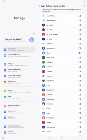 Press the indicators next to the required apps to turn the function on or off.