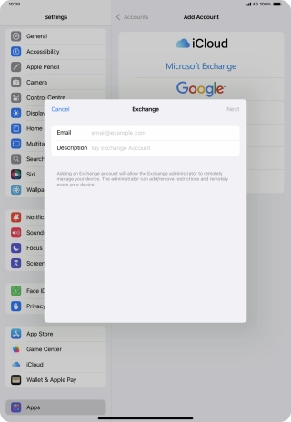 Press Email and key in your email address.