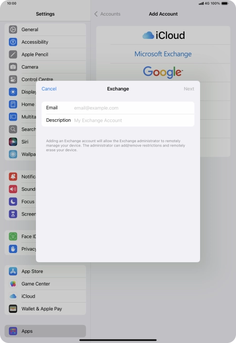 Press Email and key in your email address.