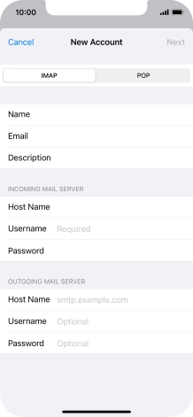 Press Username and key in the username for your email account.