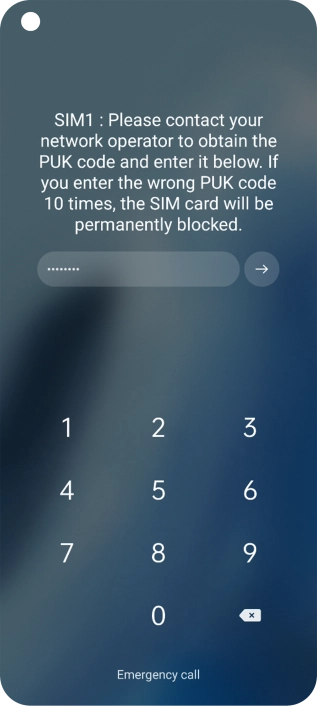 Key in the PUK and press arrow right.