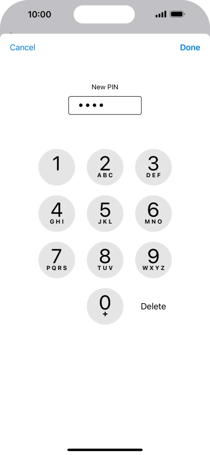 Key in a new four-digit PIN and press Done.