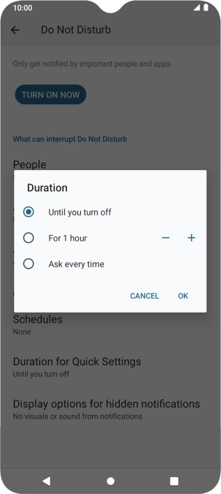 Press the required setting.