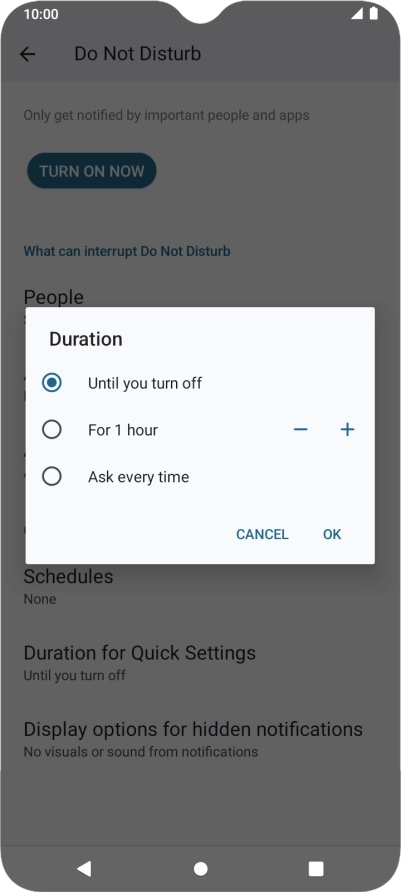 Press the required setting.