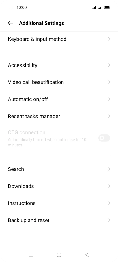 Press Back up and reset.