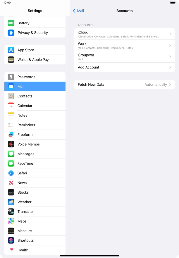Press the name of the email account you've just set up. Press the name of the email account you've just set up.