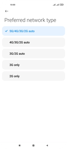 Press the required network mode.