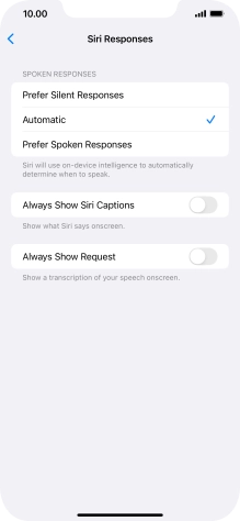 Press the required setting.