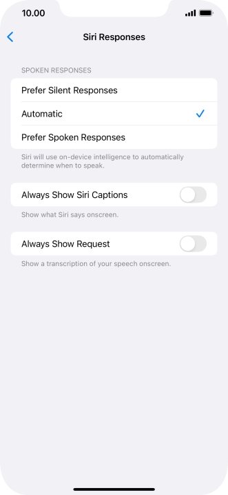 Press the required setting.