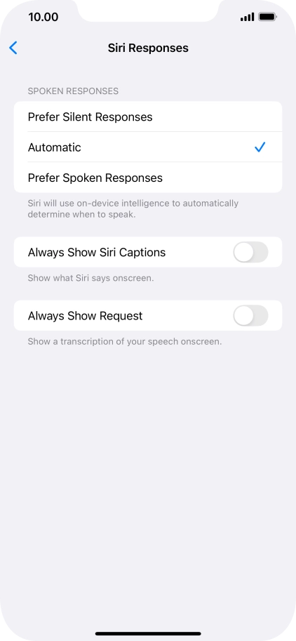 Press the required setting.