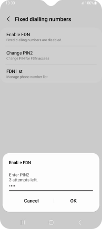 Key in your PIN2 and press OK. The default PIN2 is 1111.