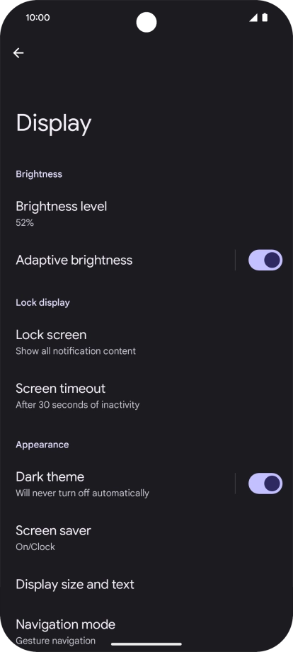 Press Screen timeout.