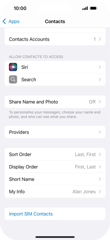 Press Import SIM Contacts.