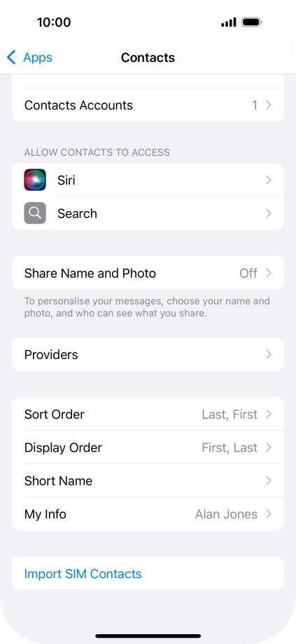 Press Import SIM Contacts.