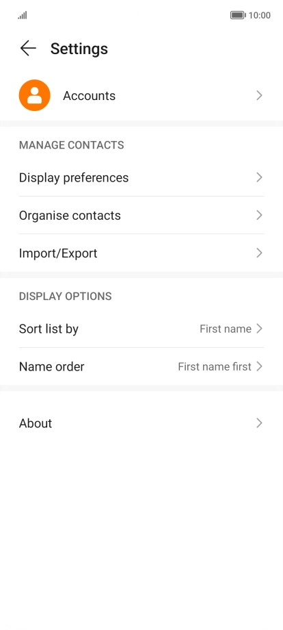 Press Organise contacts.